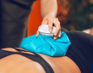 woman with ice on back